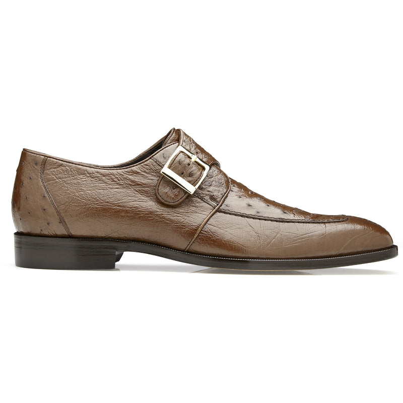 Belvedere Josh Ostrich Monk Strap Shoes Brown