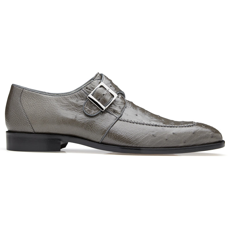 Belvedere Josh Ostrich Monk Strap Shoes Gray