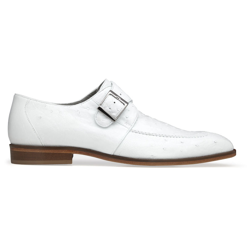 Belvedere Josh Ostrich Monk Strap Shoes White