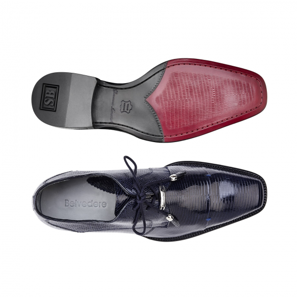 Belvedere Karmelo Lizard Cap Toe Shoes Navy