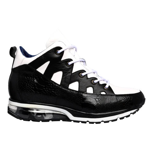 Belvedere Kevin Ostrich Leg & Calf High Top Sneakers Black / White
