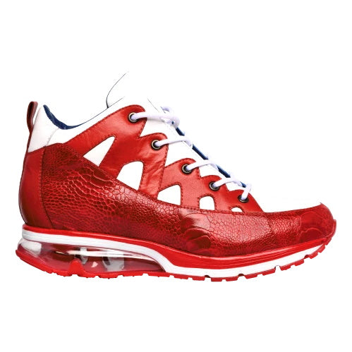 Belvedere Kevin Ostrich Leg & Calf High Top Sneakers Red / White