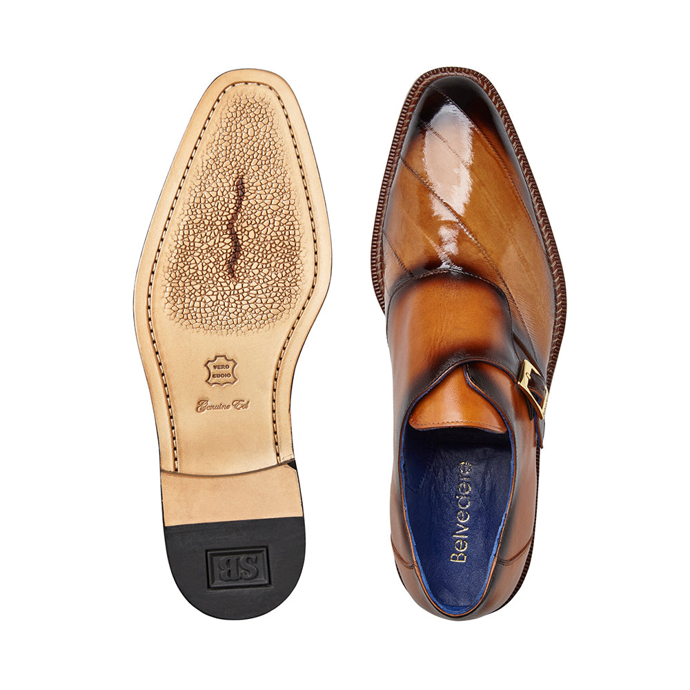 Belvedere King Eel Monk Strap Shoes Antique Camel