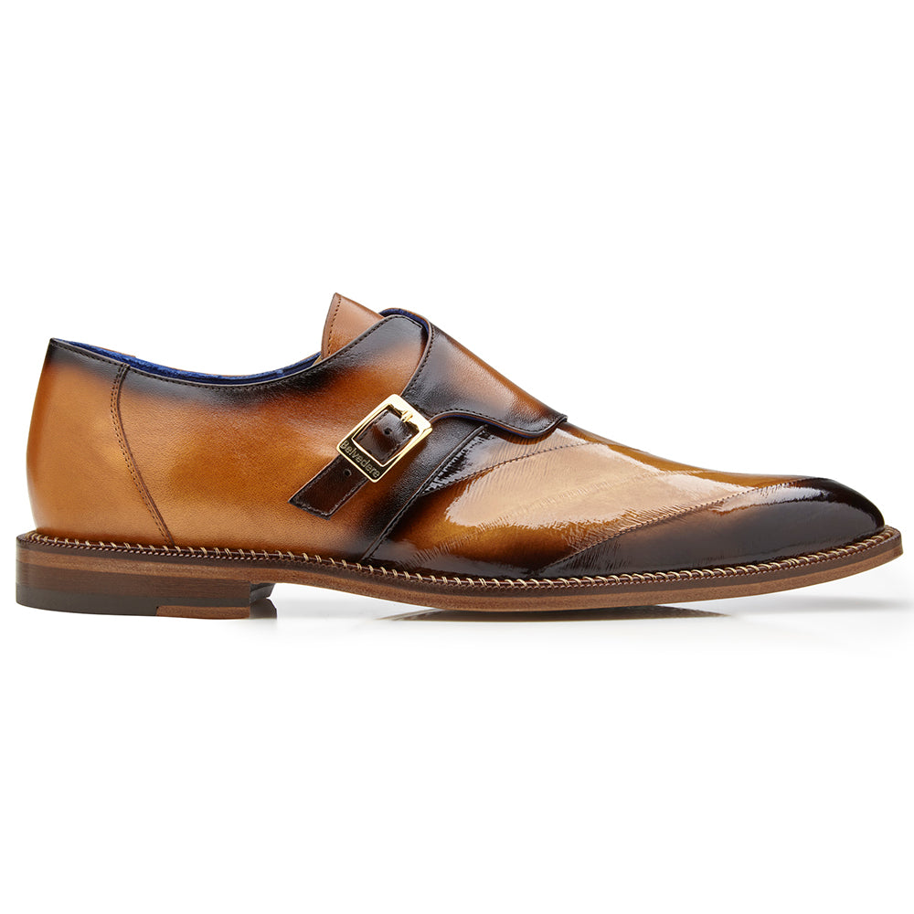 Belvedere King Eel Monk Strap Shoes Antique Camel