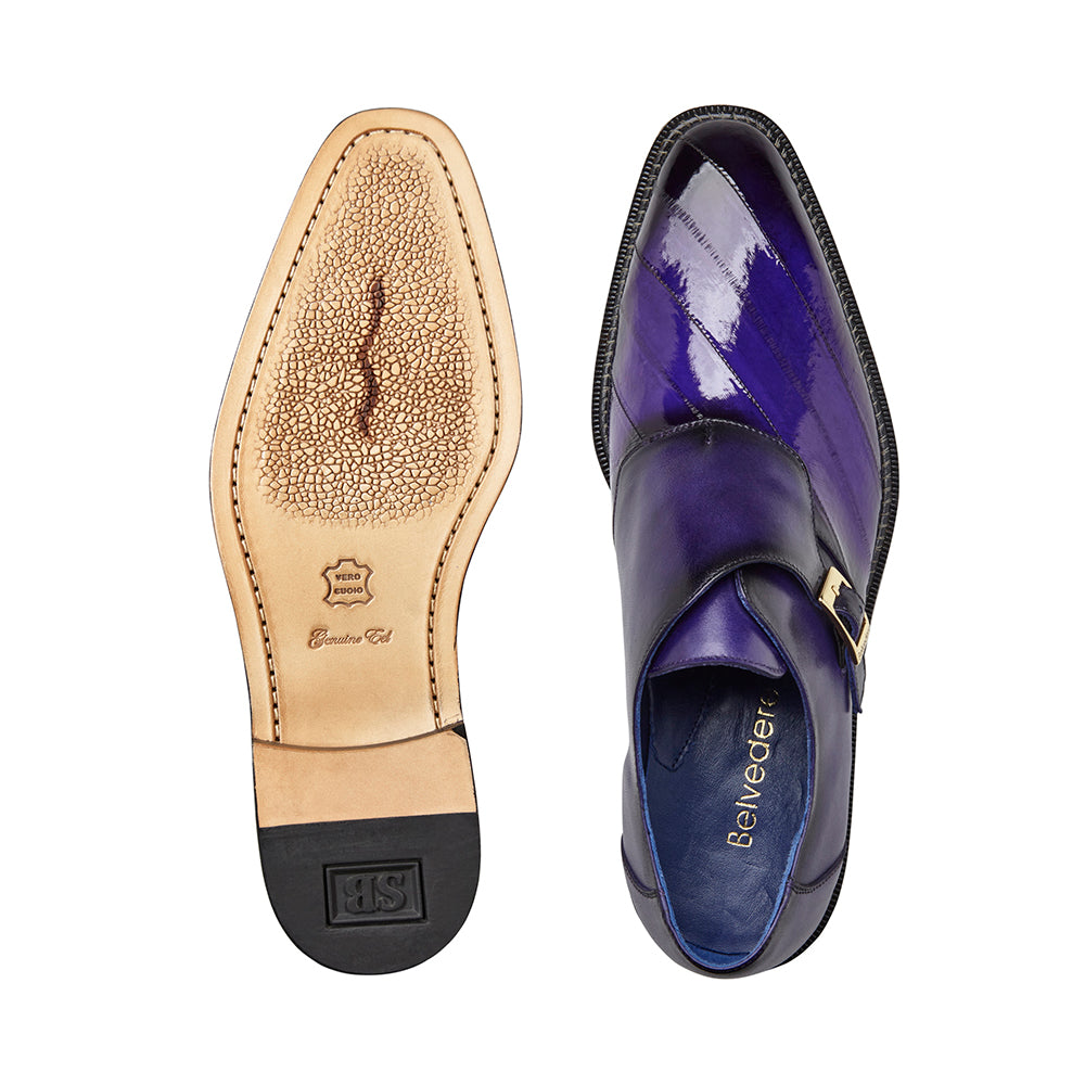 Belvedere King Eel Monk Strap Shoes Antique Purple