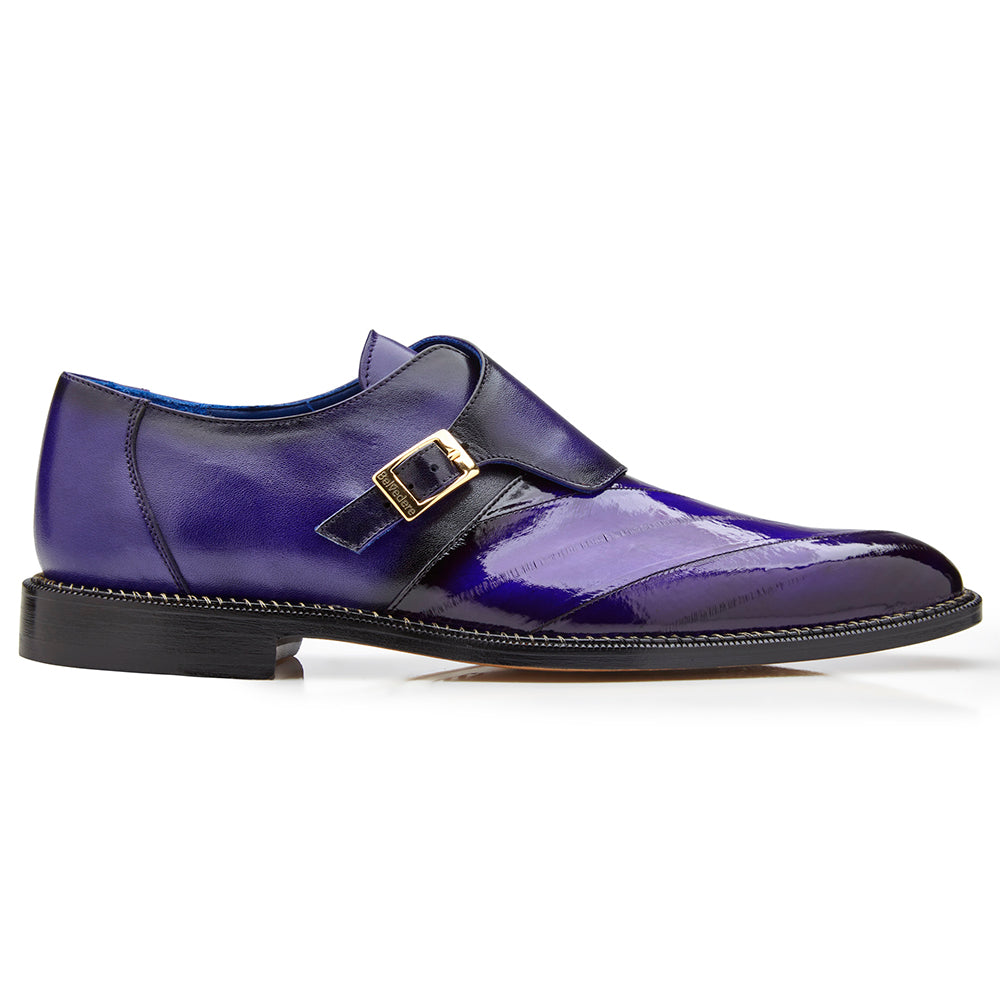 Belvedere King Eel Monk Strap Shoes Antique Purple
