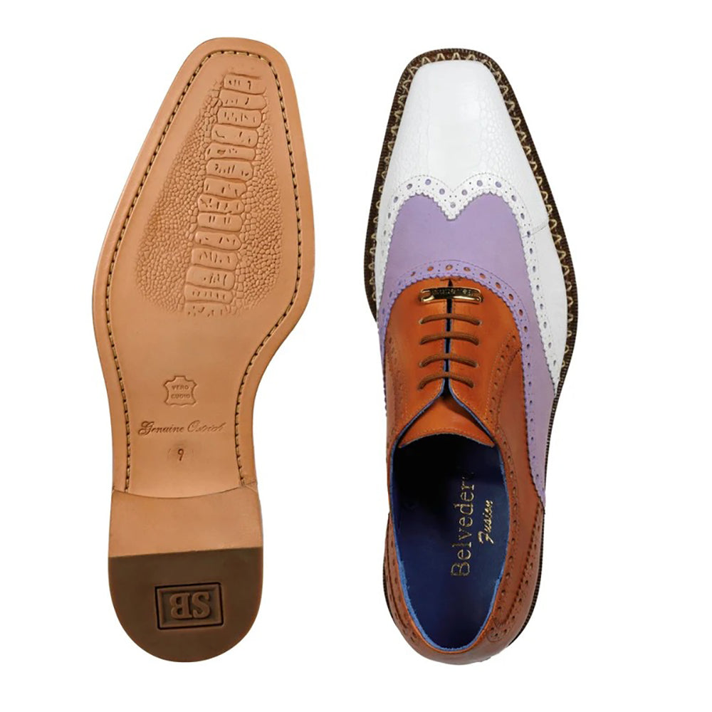 Belvedere Kurt Ostrich / Suede / Calfskin Shoes Almond / Plum / White