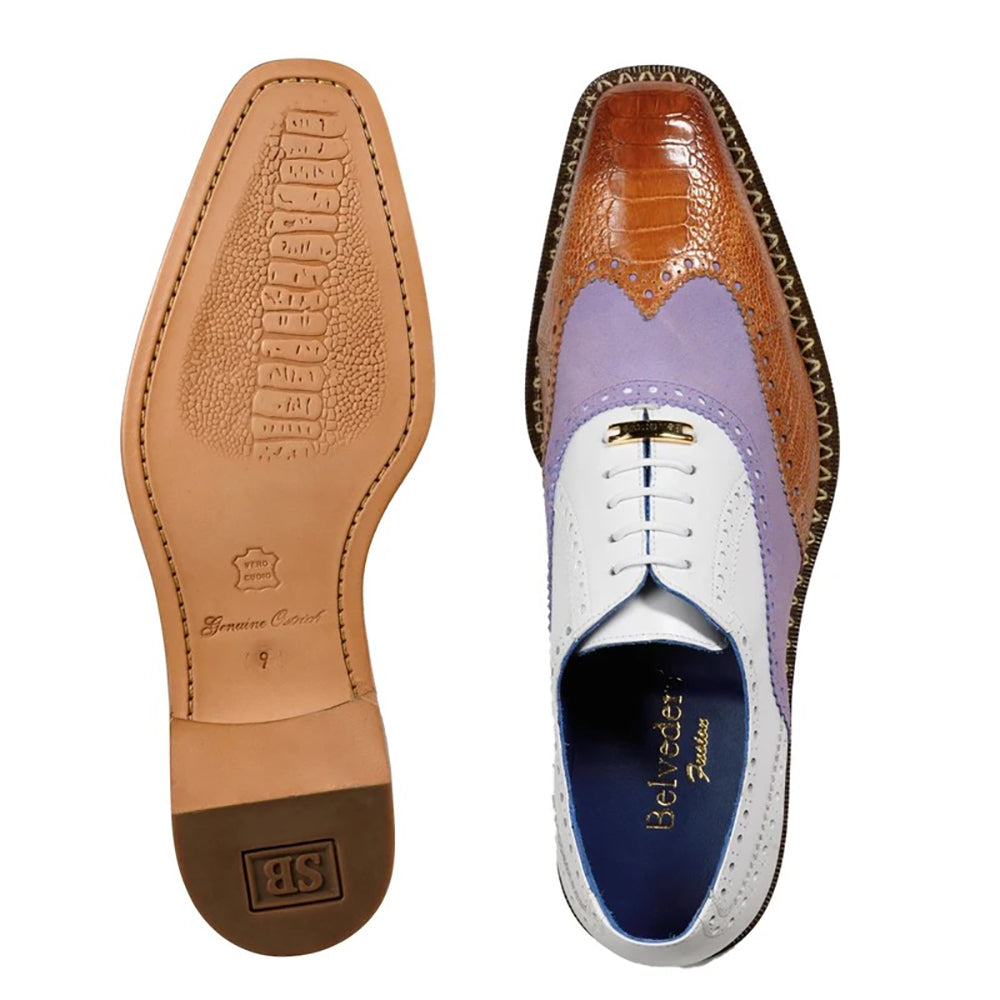 Belvedere Kurt Ostrich / Suede / Calfskin Shoes White / Plum / Almond