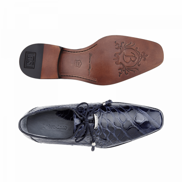 Belvedere Lago Alligator Dress Shoes Navy (14010)