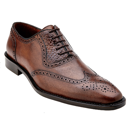 Belvedere Lago Calfskin & Alligator Wingtip Brogues Antique Maple