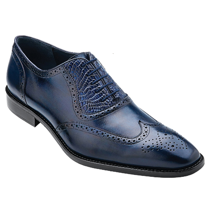 Belvedere Lago Calfskin & Alligator Wingtip Brogues Antique Navy