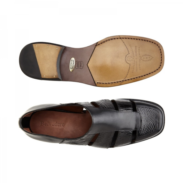Belvedere Land Alligator & Calfskin Sandals Black