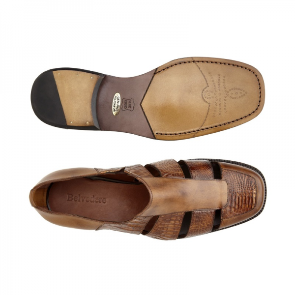 Belvedere Land Alligator & Calfskin Sandals Antique Almond