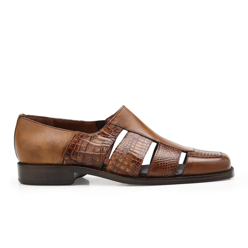 Belvedere Alligator & Calfskin Sandals Almond