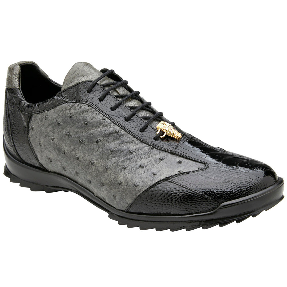Belvedere Lando Genuine Ostrich Leg / Calfskin Sneakers Black / Grey