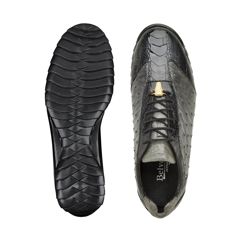 Belvedere Lando Genuine Ostrich Leg / Calfskin Sneakers Black / Grey