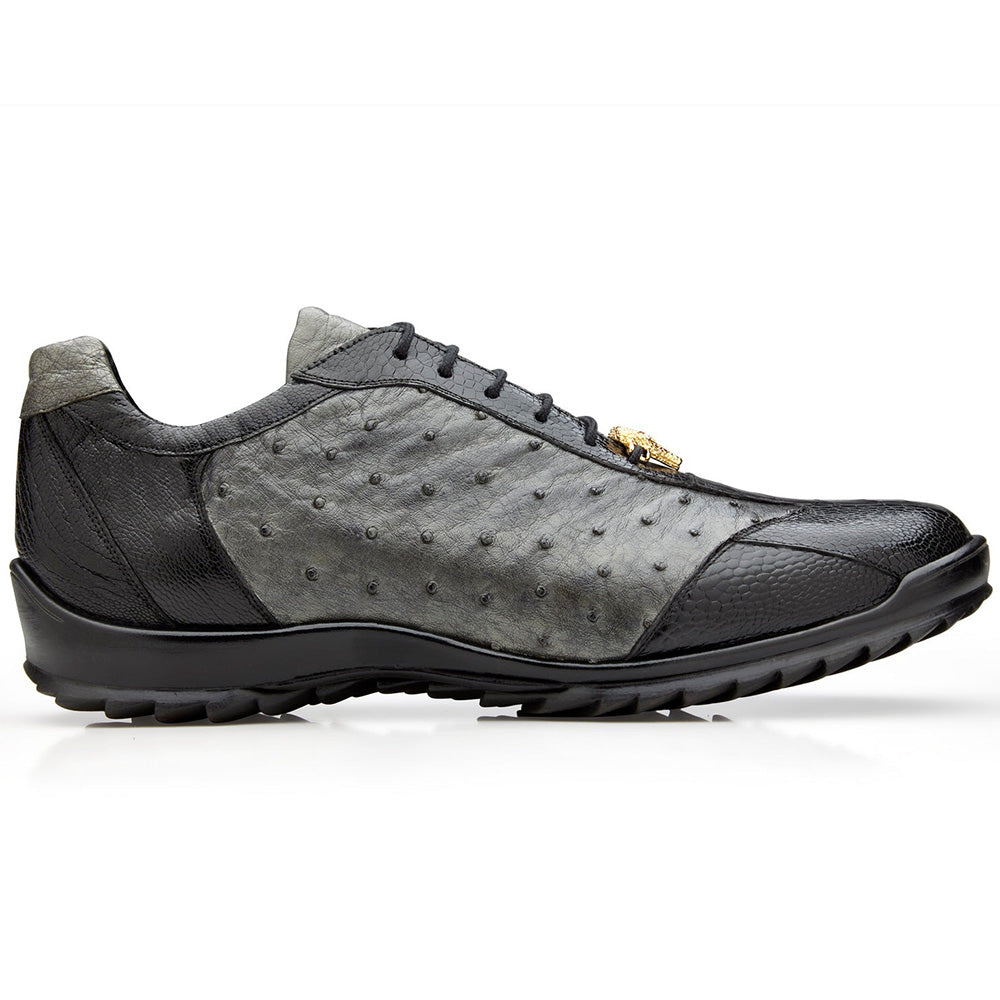 Belvedere Lando Genuine Ostrich Leg / Calfskin Sneakers Black / Grey