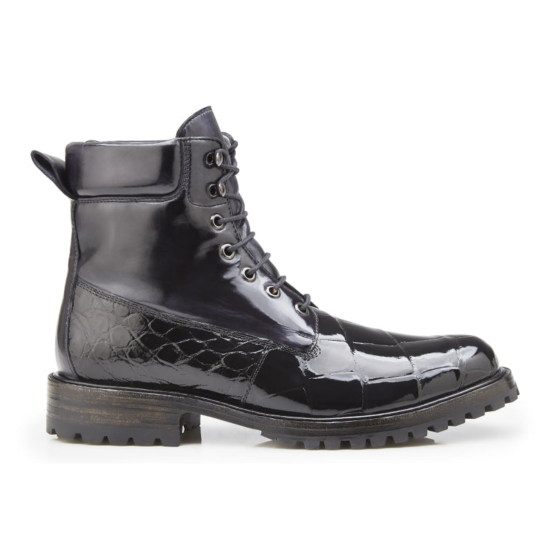 Belvedere Logan Alligator & Calfskin Boots Black