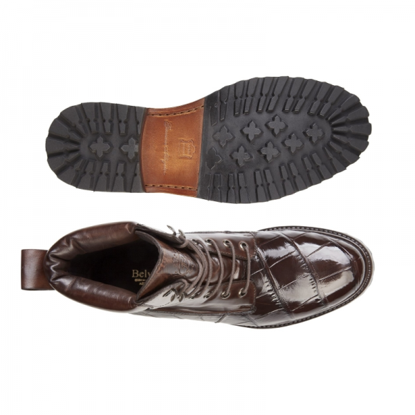 Belvedere Logan Alligator & Calfskin Boots Chocolate