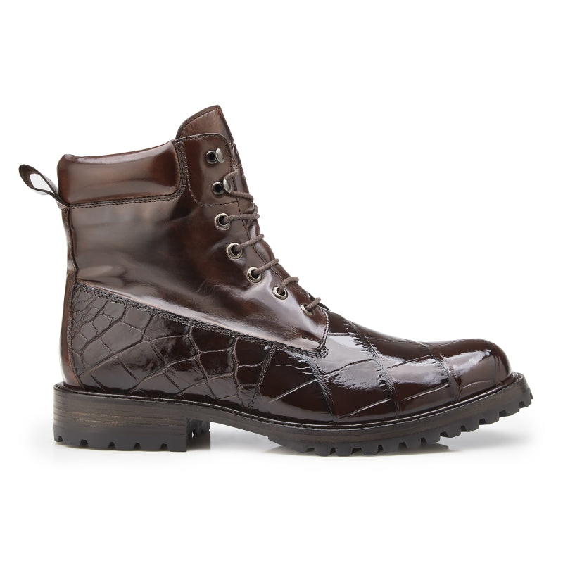 Belvedere Logan Alligator & Calfskin Boots Chocolate