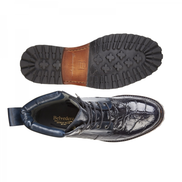 Belvedere Logan Alligator & Calfskin Boots Night Blue
