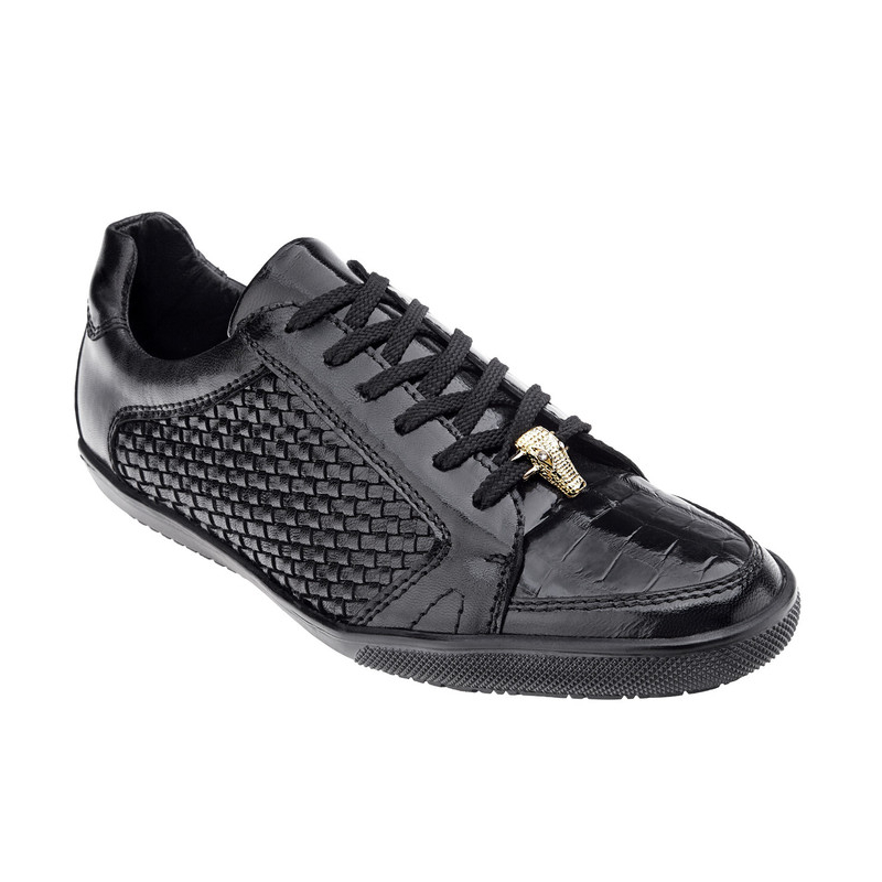 Belvedere Losano Crocodile & Woven Calfskin Sneakers Black