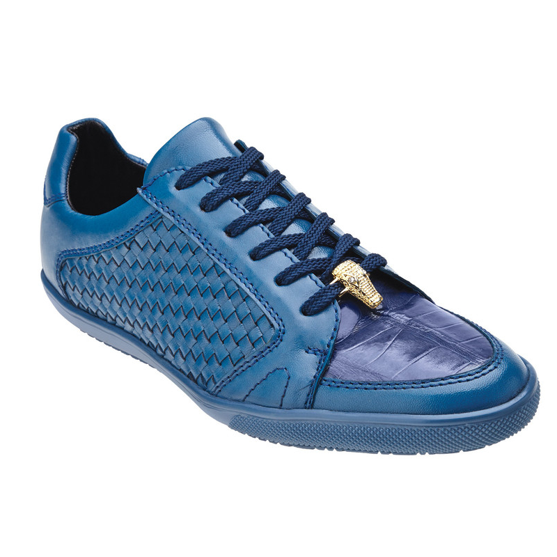Belvedere Losano Crocodile & Woven Calfskin Sneakers Navy