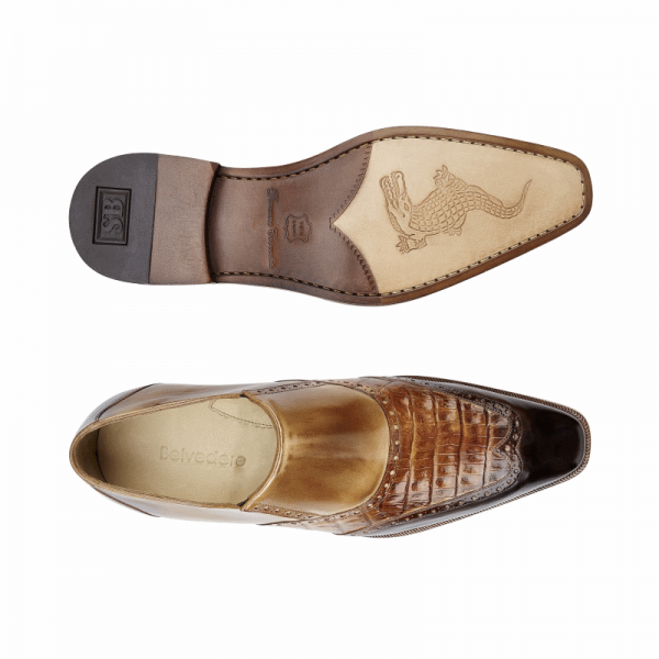 Belvedere Lucas Crocodile & Calfskin Wingtip Shoes Brown / Camel / Tabac
