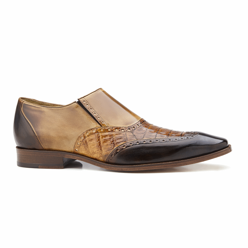 Belvedere Lucas Crocodile & Calfskin Wingtip Shoes Brown / Camel / Tabac