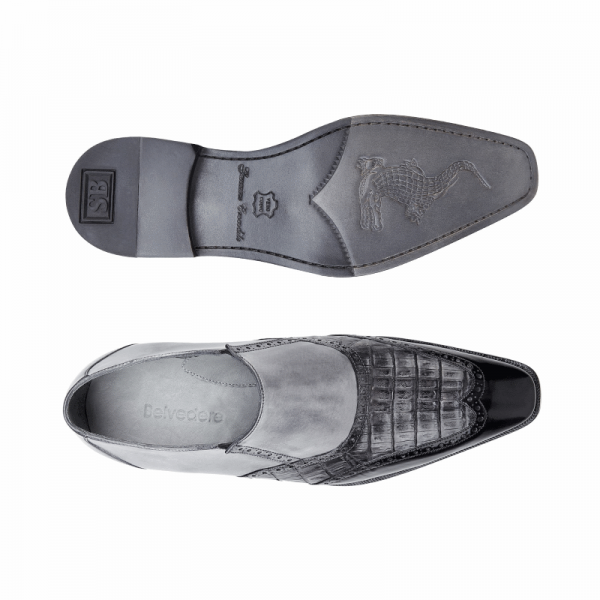 Belvedere Lucas Crocodile & Calfskin Wingtip Shoes Dark Gray / Gray / Light Gray