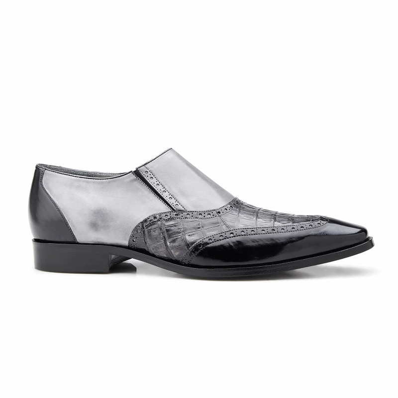 Belvedere Lucas Crocodile & Calfskin Wingtip Shoes Dark Gray / Gray / Light Gray