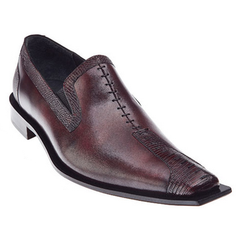 Belvedere Luigi Lizard & Calfskin Loafers Antique Wine