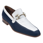 Belvedere Luna Shark Skin Bit Loafers White / Navy