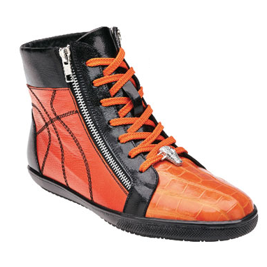 Belvedere Magic Crocodile & Calfskin Zipper Sneakers Black / Orange