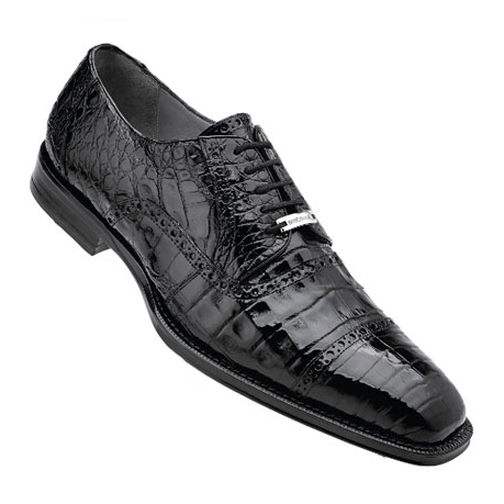 Belvedere Marcello Crocodile Cap Toe Brogues Black