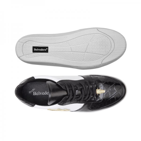 Belvedere Mario Crocodile & Calfskin Sneakers Black / White