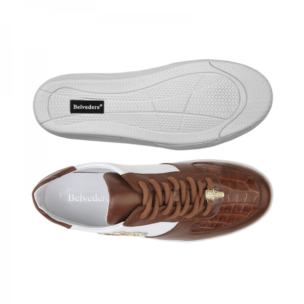 Belvedere Mario Crocodile & Calfskin Sneakers Honey / White