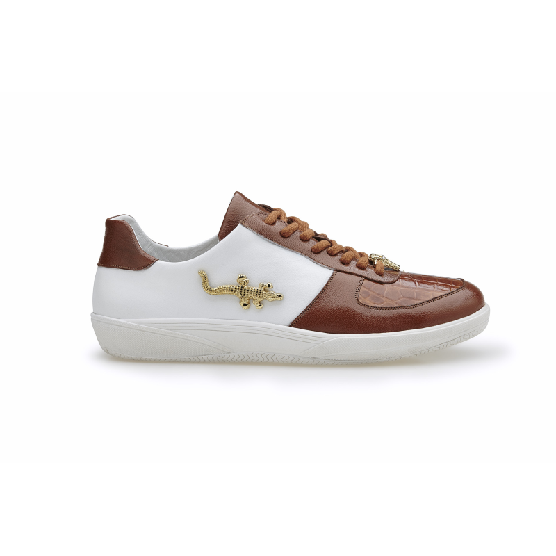 Belvedere Mario Crocodile & Calfskin Sneakers Honey / White