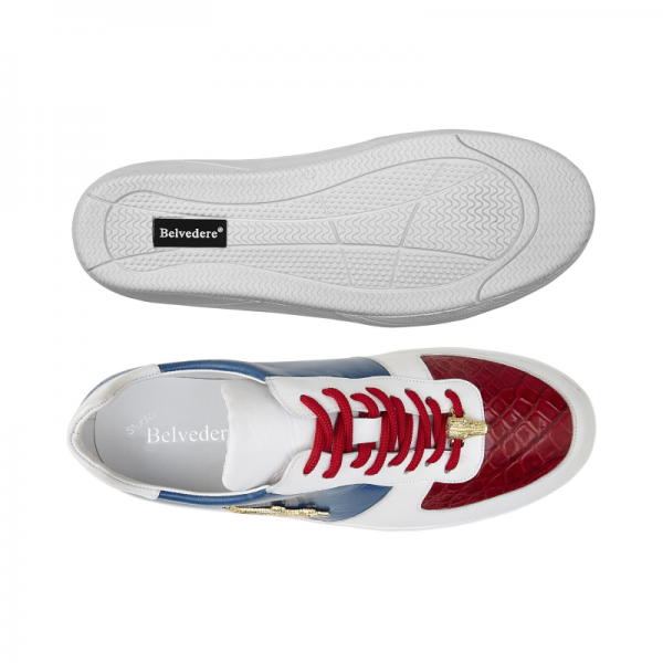 Belvedere Mario Crocodile & Calfskin Sneakers Red / White / Navy