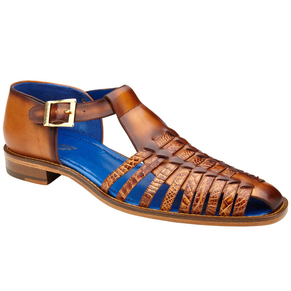 Belvedere Mario Genuine Alligator / Italian Leather Sandals Ant. Almond