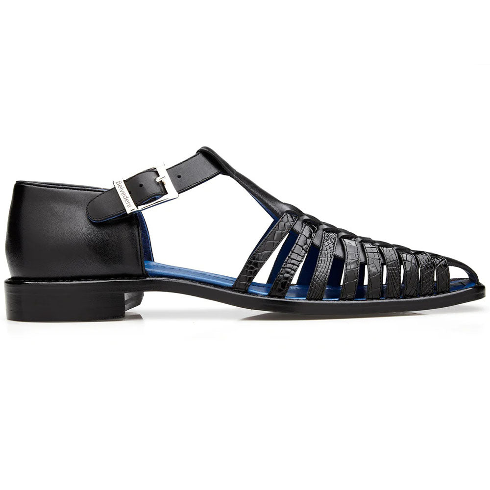 Belvedere Mario Genuine Alligator / Italian Leather Sandals Black