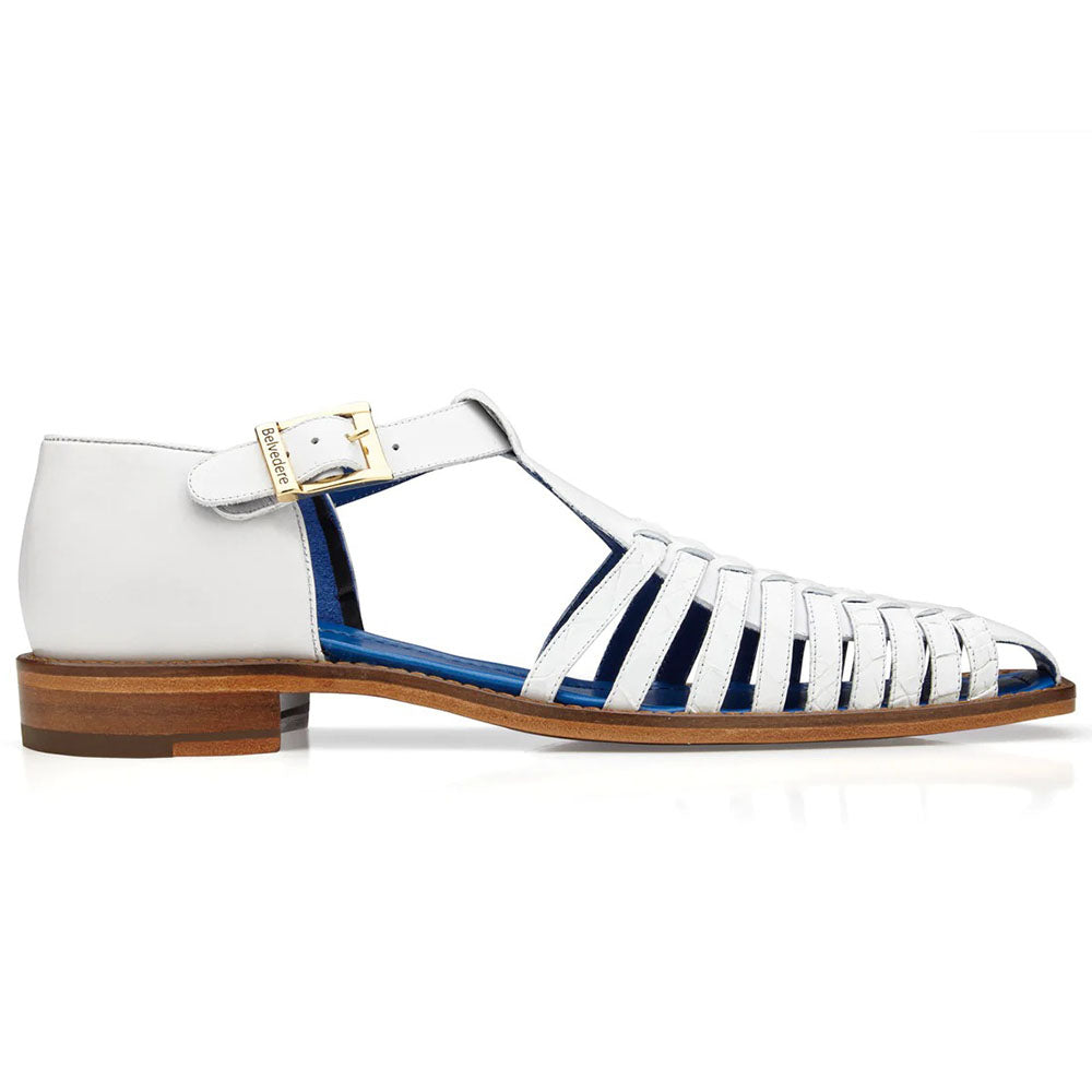 Belvedere Mario Genuine Alligator / Italian Leather Sandals White