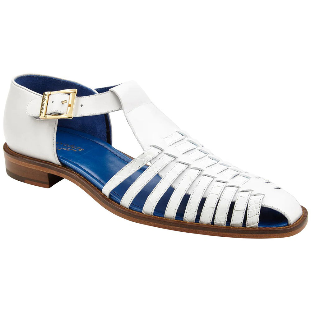 Belvedere Mario Genuine Alligator / Italian Leather Sandals White