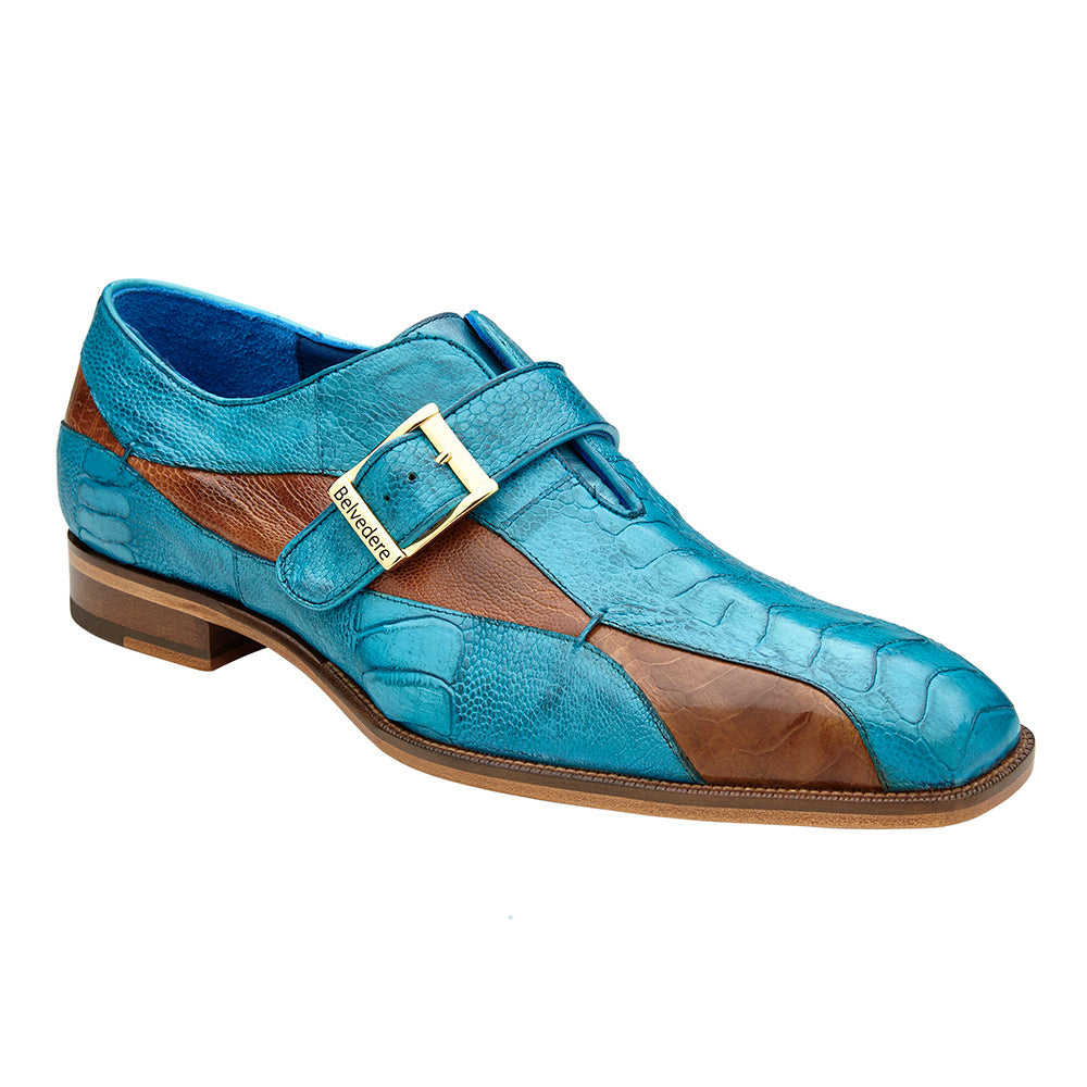 Belvedere Marte Genuine Ostrich Shoes Antique Ocean / Antique Brandy