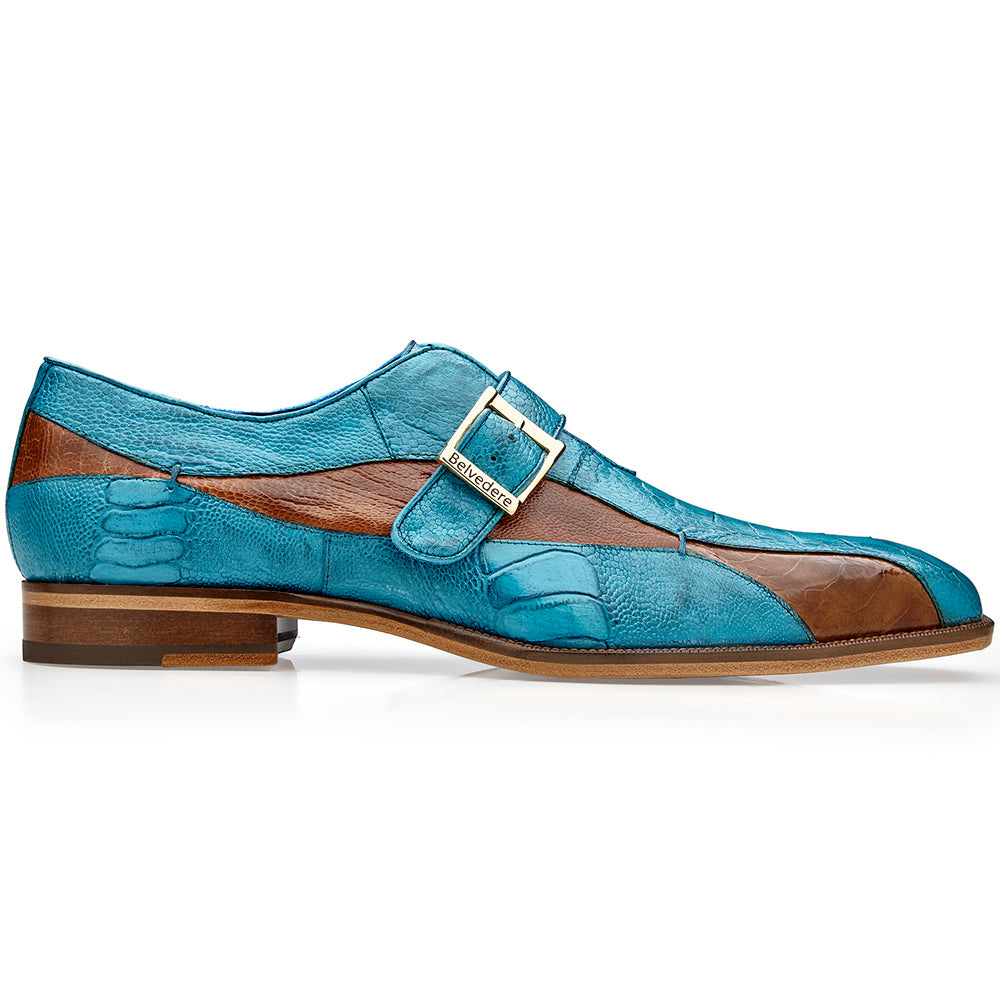 Belvedere Marte Genuine Ostrich Shoes Antique Ocean / Antique Brandy