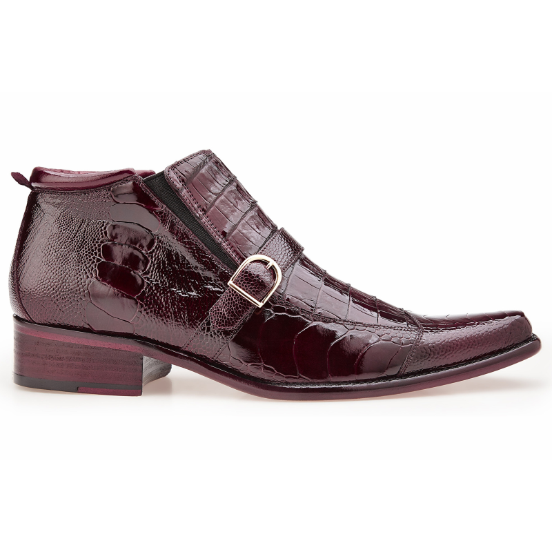 Belvedere Matteo Ostrich & Crocodile Boots Antique Dark Burgundy