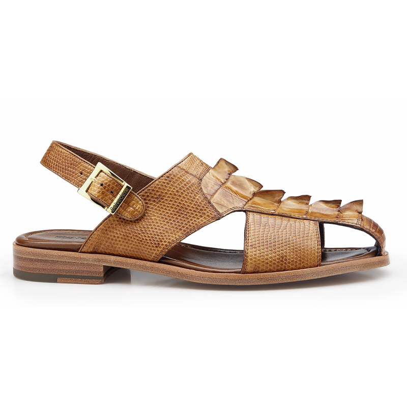 Belvedere Mitta Lizard & Hornback Sandals Antique Honey