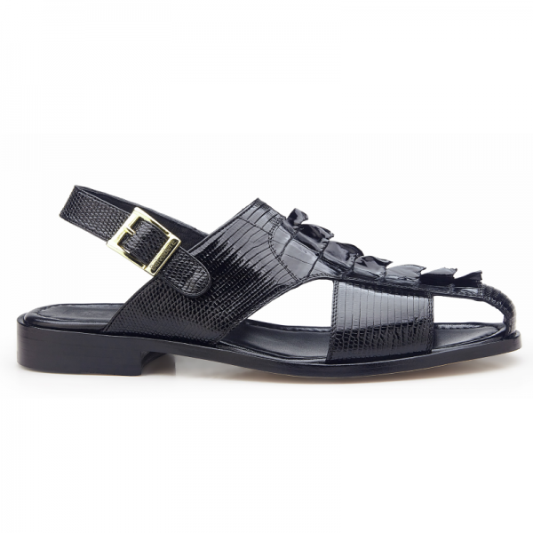 Belvedere Mitta Lizard & Hornback Sandals Black