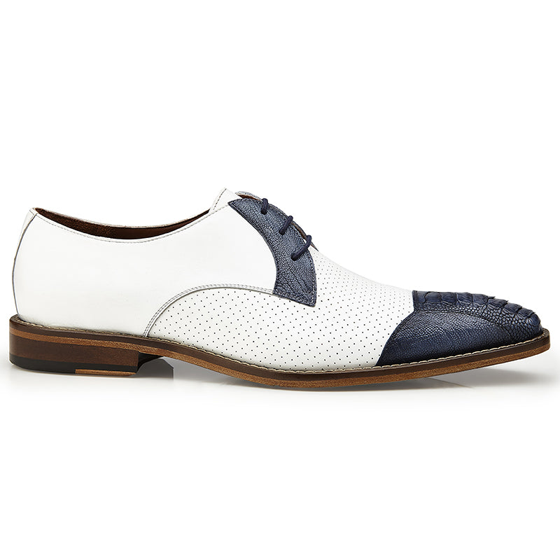 Belvedere Monaco Ostrich & Calf Spectators Blue Safari / White