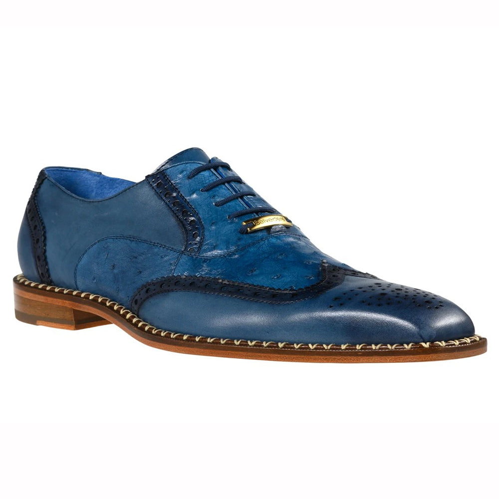 Belvedere Napoli Ostrich Quill / Calfskin Shoes Antique Blue Jean